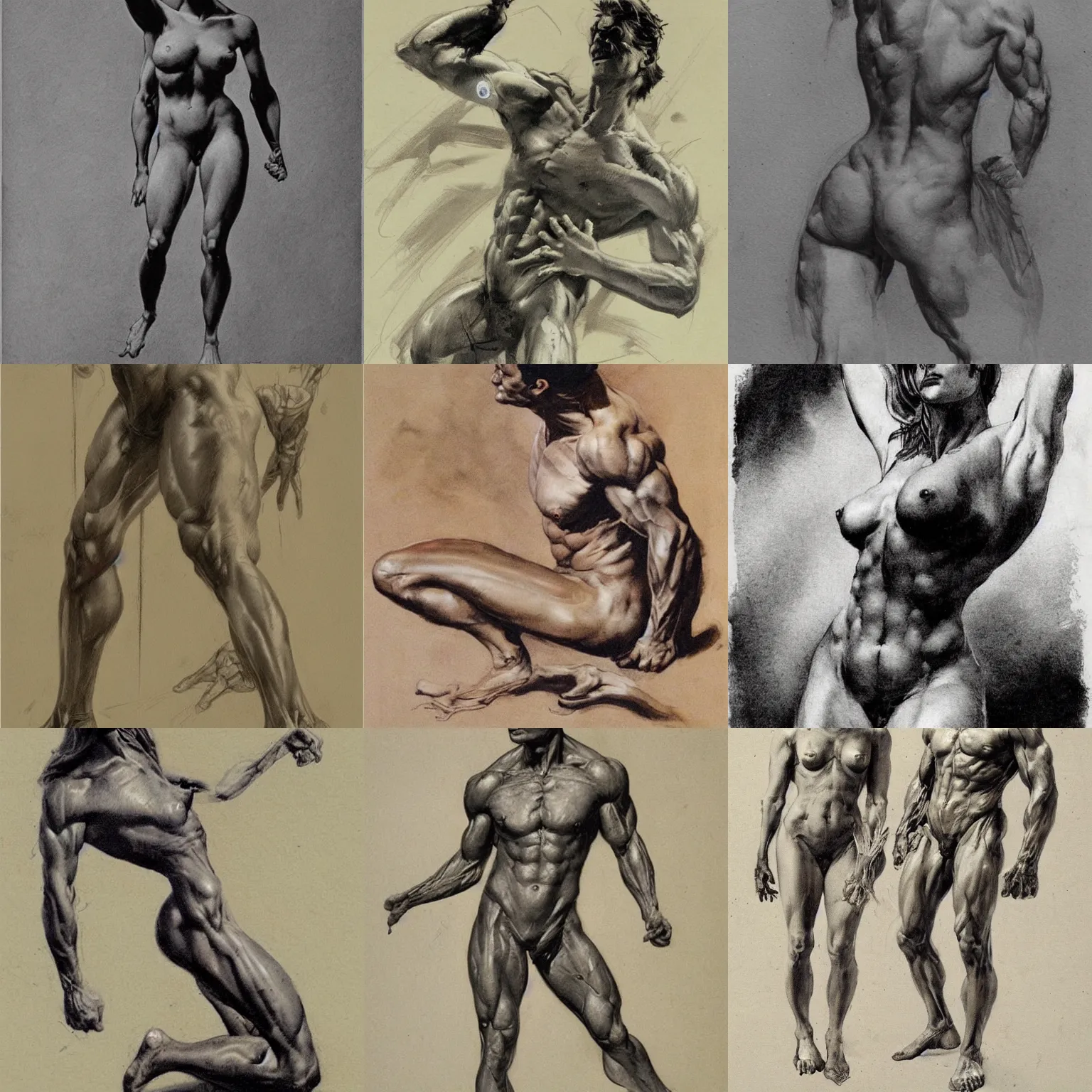 Prompt: anatomy study by frank frazetta
