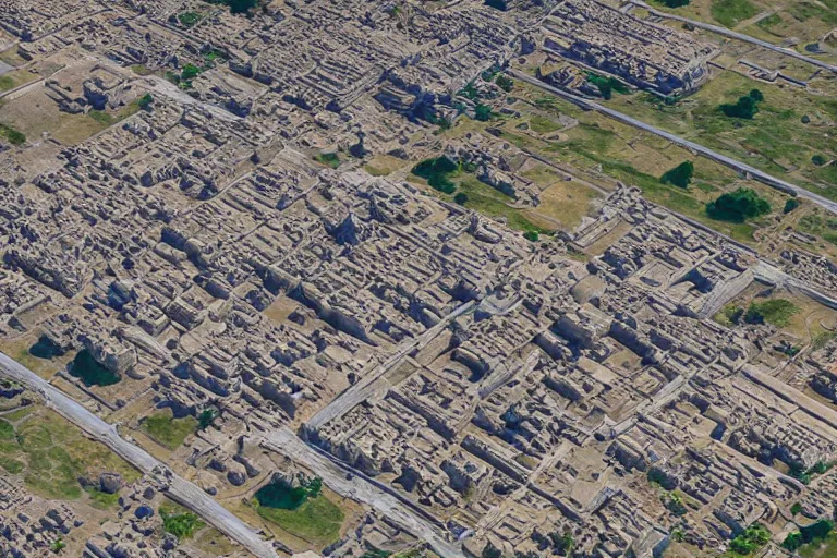 Prompt: sumerian city, high detail overview drone photography. ( ( ( ( ( ( ( ruins ) ) ) ) ) )