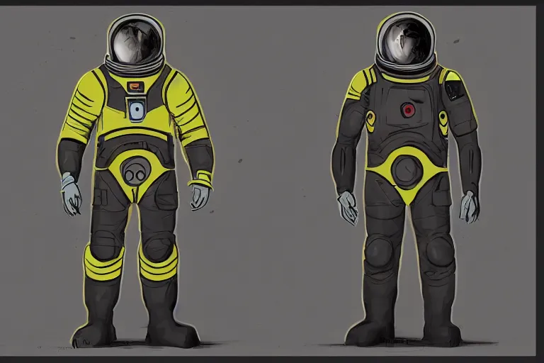 Prompt: Foundation TV Show concept art by Adam Middleton, space suit reference color test