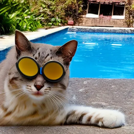 Image similar to detailed cat with goggles swimming in pool