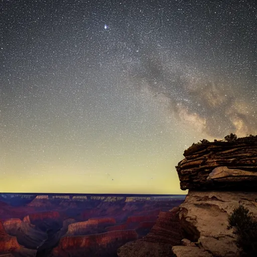 Prompt: detailed photograph of potato overlooking the grand canyon at night astrophotography