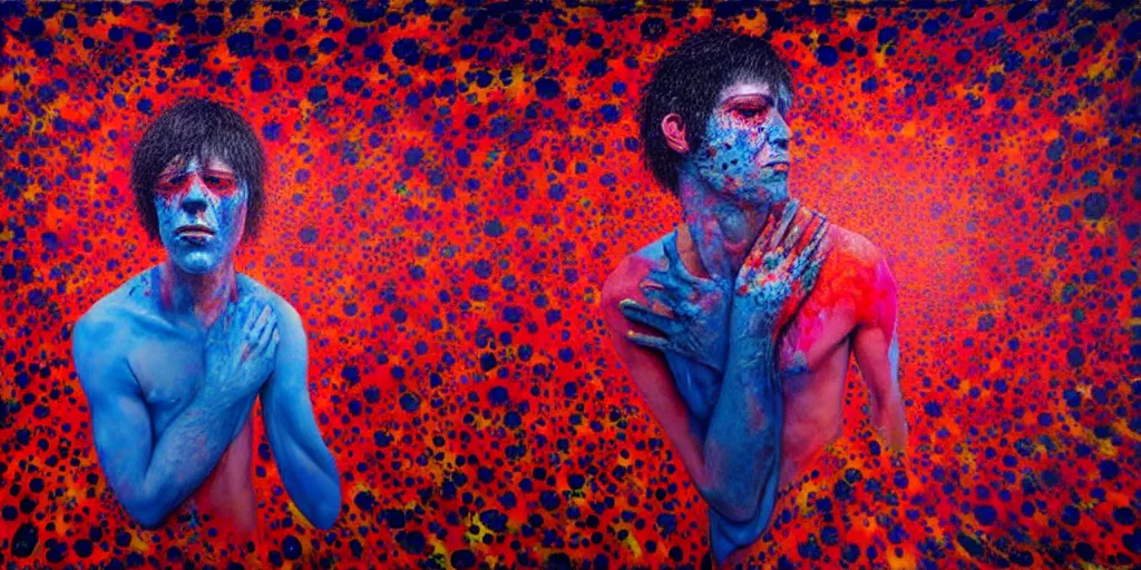 Image similar to a man being overcome by love conciseness, psychedelic dripping colors, detailed painting by painting by gottfried helnwein