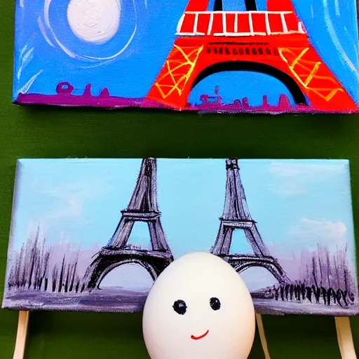 Image similar to A polar bear painting Easter Eggs in front of the Eiffel Tower