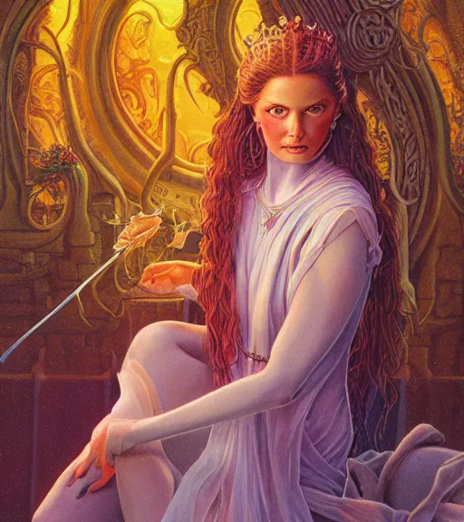 Image similar to Portrait of a princess, illustration by Michael Whelan and Pete Lyon, fantasy art, visionary art, acrylic painting, smooth blending