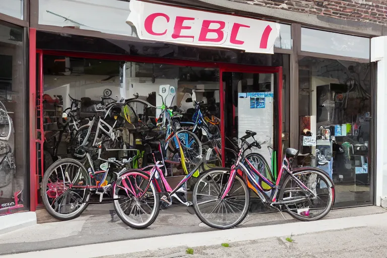 Prompt: bike shop storefront window