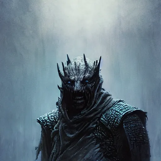 Image similar to night king concept art, beksinski, wayne barlowe, adrian smith concept art, ruan jia, weta workshop the hobbit, trending on artstation, dark soul concept art