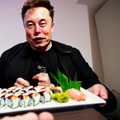 Prompt: elon musk eating sushi