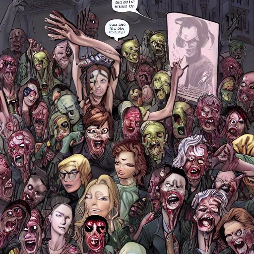 Image similar to a crowd of zombies where everyone is Bill Hader, artgerm, J. Scott Campbell