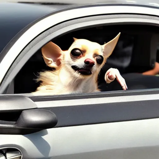 Image similar to chihuahua driving a car while barking