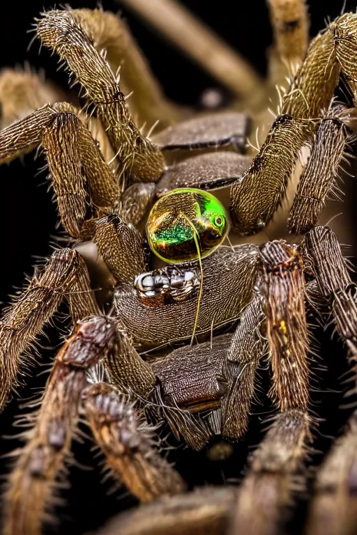 Prompt: high quality macro photo biomechanic gelatinous spiders! gorgeous highly detailed hannah yata elson peter cinematic green lighting high quality low angle hd 8k sharp shallow depth of field