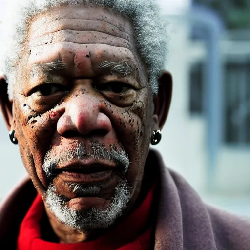 Prompt: a cinematic film still of Morgan Freeman starring as Lil Wayne, portrait, 40mm lens, shallow depth of field, close up, split lighting, cinematic