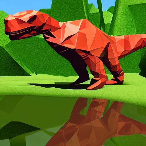 Prompt: polygonal dinosaur with very basic reflections, 90s cg