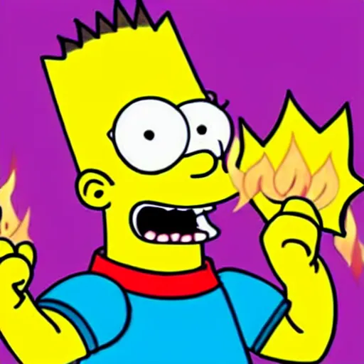 Image similar to Bart Simpson crying while breathing fire