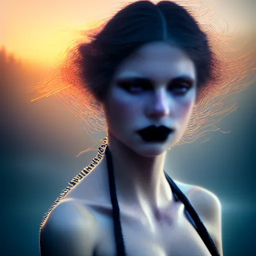 Image similar to photographic portrait of a stunningly beautiful gothic female tearful in soft dreamy light at sunset, contemporary fashion shoot, by edward robert hughes, annie leibovitz and steve mccurry, david lazar, jimmy nelsson, breathtaking, 8 k resolution, extremely detailed, beautiful, establishing shot, artistic, hyperrealistic, beautiful face, octane render