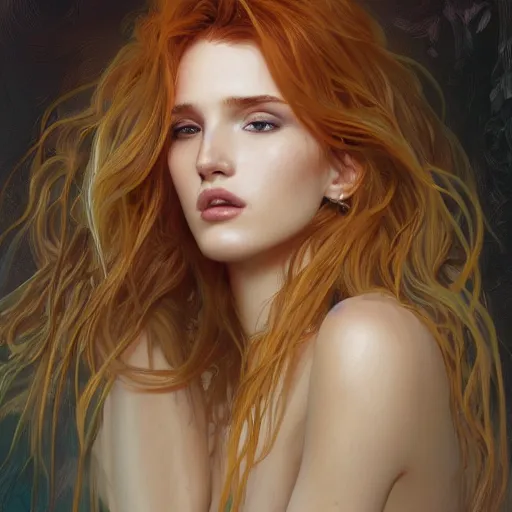 Image similar to ultra realistic illustration, bella thorne messy hair waking up, intricate, elegant, highly detailed, digital painting, artstation, concept art, smooth, sharp focus, illustration, art by artgerm and greg rutkowski and alphonse mucha