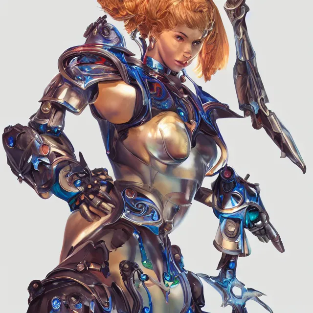 Image similar to studio portrait of lawful good colorful female holy mecha paladin absurdly beautiful, elegant, young swimsuit model, ultrafine hyperrealistic detailed face illustration by kim jung gi, irakli nadar, intricate linework, sharp focus, bright colors, matte, octopath traveler, final fantasy, unreal engine highly rendered, global illumination, radiant light, intricate environment