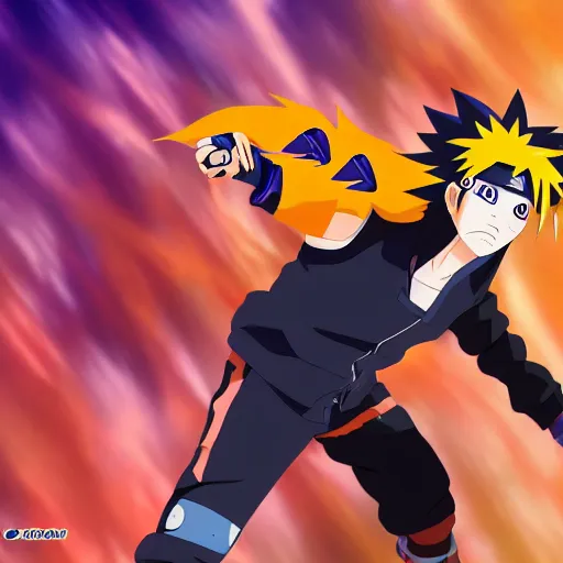 Image similar to fusion of sasuke and naruto, anime, 4 k