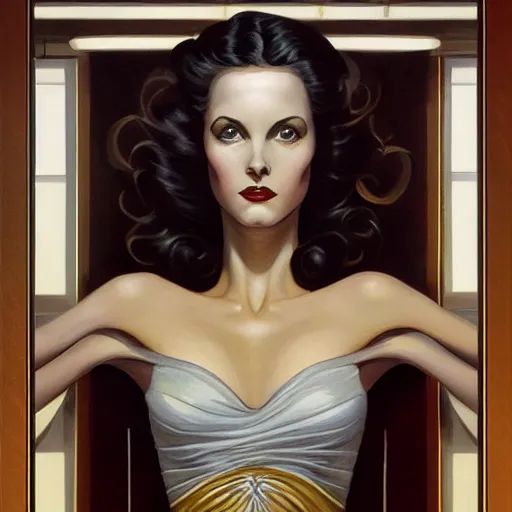 Prompt: a streamline moderne art deco painting in the style of donato giancola, and in the style of charlie bowater, and in the style of charles dulac. symmetry, smooth, sharp focus, semi - realism, intricate ultra fine detail.