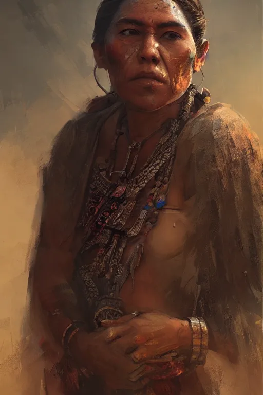 Image similar to aztec citizen, close - up portrait, poor, intricate, elegant, volumetric lighting, scenery, digital painting, highly detailed, artstation, sharp focus, illustration, concept art, ruan jia, steve mccurry