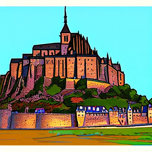 Prompt: mont saint michel,digital painting,isometric,beautiful