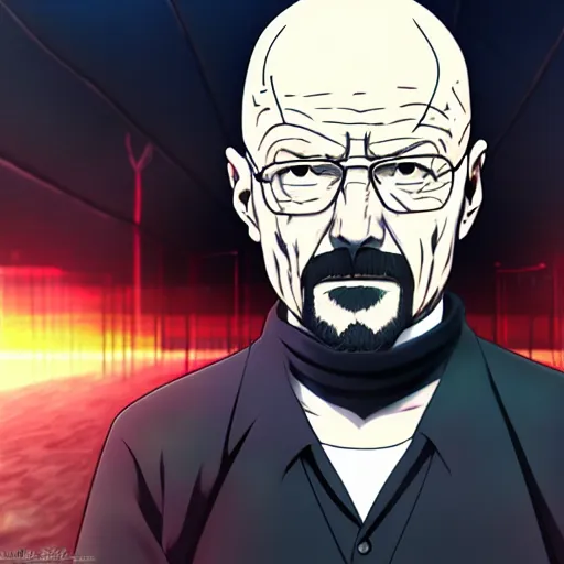 Image similar to walter white in tokyo ghoul anime, 4 k, hyper realistic, anime style, illustration