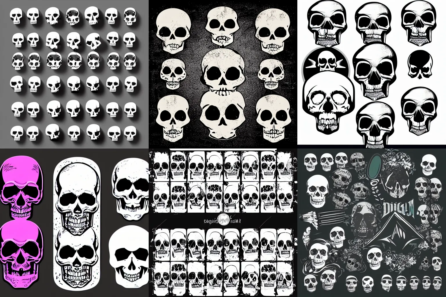 Prompt: digital grunge skateboard and skulls vector asset pack