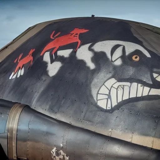 Prompt: fox animal as nose art on a ww 2 bomber