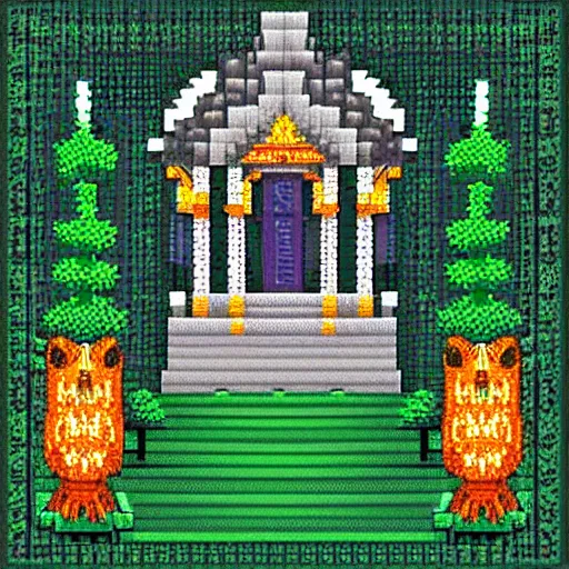 Image similar to temple hidden within the forest ancient magic, pixel art