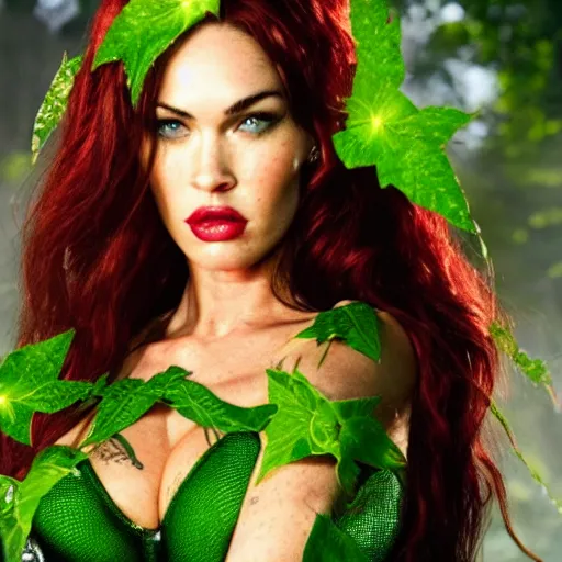 Image similar to stunning awe inspiring megan fox as poison ivy, movie still 8 k hdr atmospheric lighting