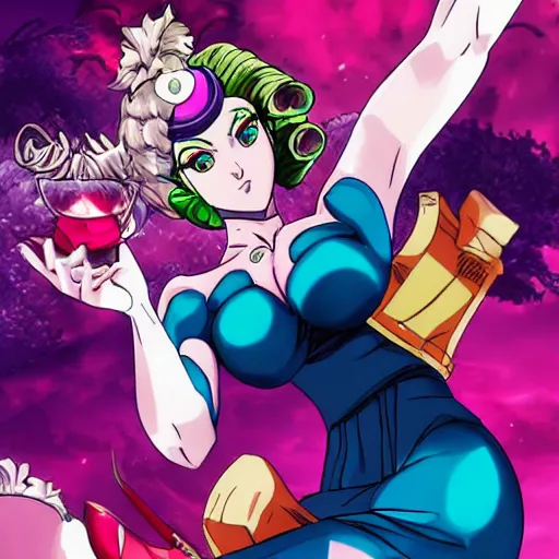 Prompt: a jojo bizarre adventures cover : Marie the mother of Jesus posing jojo style