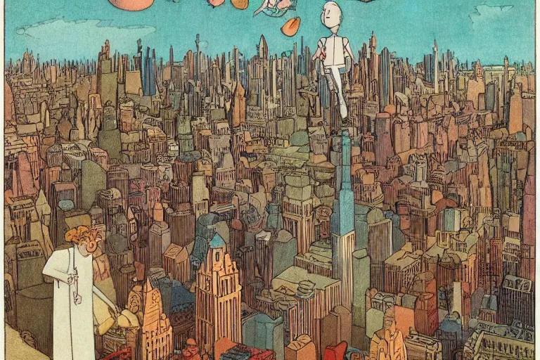 Prompt: fantastic city by winsor mccay, little nemo, surreal dream, whimsical, muted colors