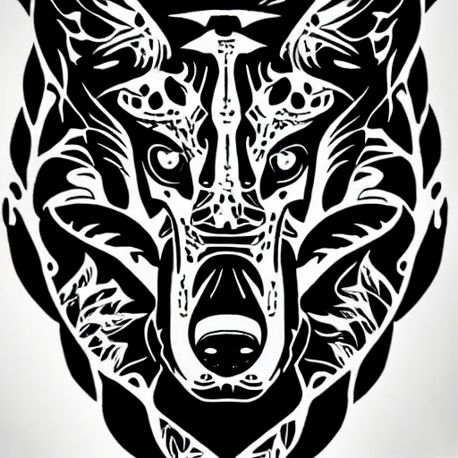 Image similar to tattoo stencil. pencil line drawing, vector, logo, wolf
