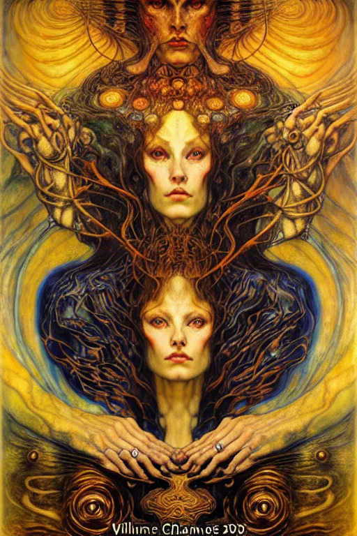 Image similar to Divine Chaos Engine by Karol Bak, Jean Delville, William Blake, Gustav Klimt, and Vincent Van Gogh, symbolist, visionary