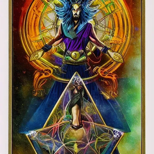 Prompt: crazy hermetic magician working with elementals, picture full of symbolism, tarotlike, dynamic colours, hyper detailed, hyper realistic