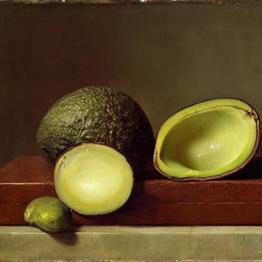 Image similar to still life by willem claesz heda, avocados, bread