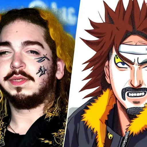 Prompt: post Malone cosplaying as Naruto