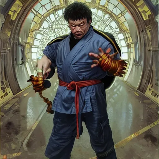 Image similar to curtis armstrong as e. honda from street fighter, ultra realistic, concept art, intricate details, eerie, highly detailed, photorealistic, octane render, 8 k, unreal engine. art by artgerm and greg rutkowski and magali villeneuve and alphonse mucha