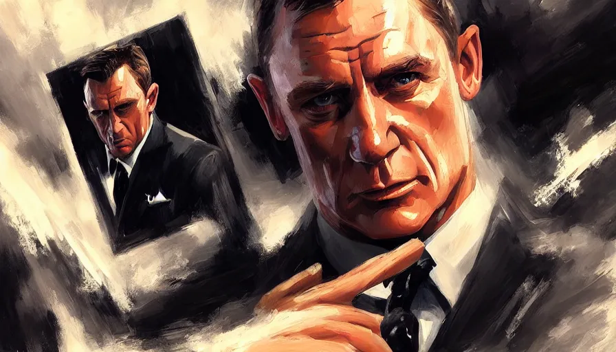 Prompt: concept art of james bond, cinematic shot, oil painting by jama jurabaev, extremely detailed, brush hard, artstation, high quality, brush stroke