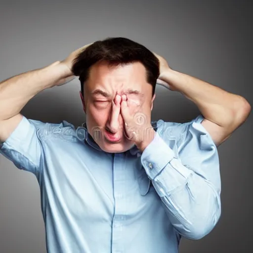 Prompt: a man who is covering his ears from a very loud noise, pained expression, stock photography, elon musk, 4 k