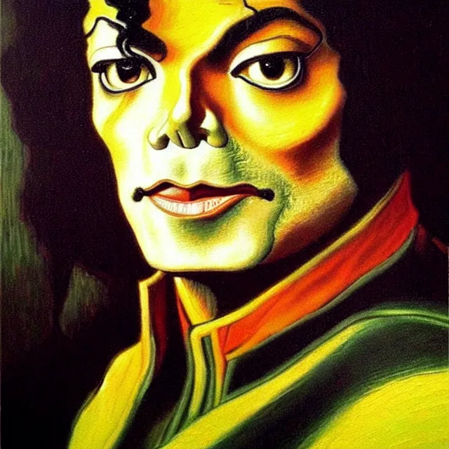 Image similar to a beautiful painting michael jackson face, by disney concept artists van gogh leonardo da vinci realistic oil painting