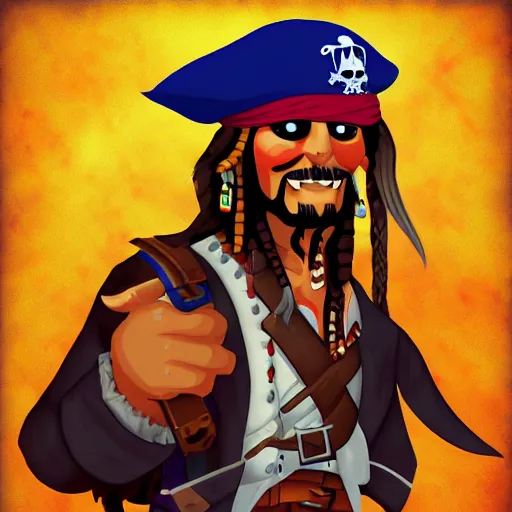 Image similar to Pirate Jack Sparrow, digital monkey island pixel art, artstation