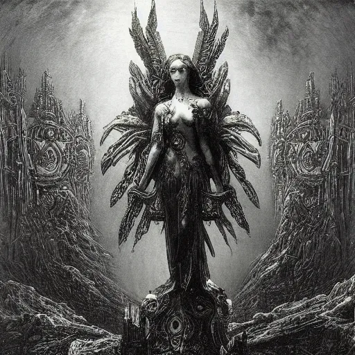 Image similar to cyberpunk dreaming by gustave dore and gustave moreau
