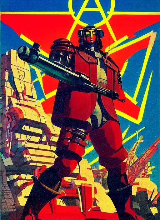 Image similar to soviet propaganda poster. cyberpunk shogun. portrait by jean giraud and anton otto fischer and john philip falter and will eisner and gil elvgren and pixar. realistic proportions. character art. science fiction d & d. tf 2, overwatch, rb 6 s, cyberpunk 2 0 7 7, blade runner 2 0 4 9.