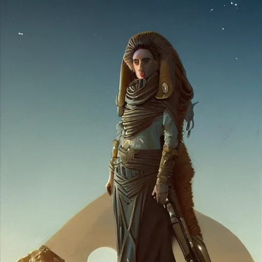 Image similar to Grimes in Dune 1984, illustrated by Greg Rutkowski, trending on artstation, artstationHQ, artstationHD, 4k, 8k