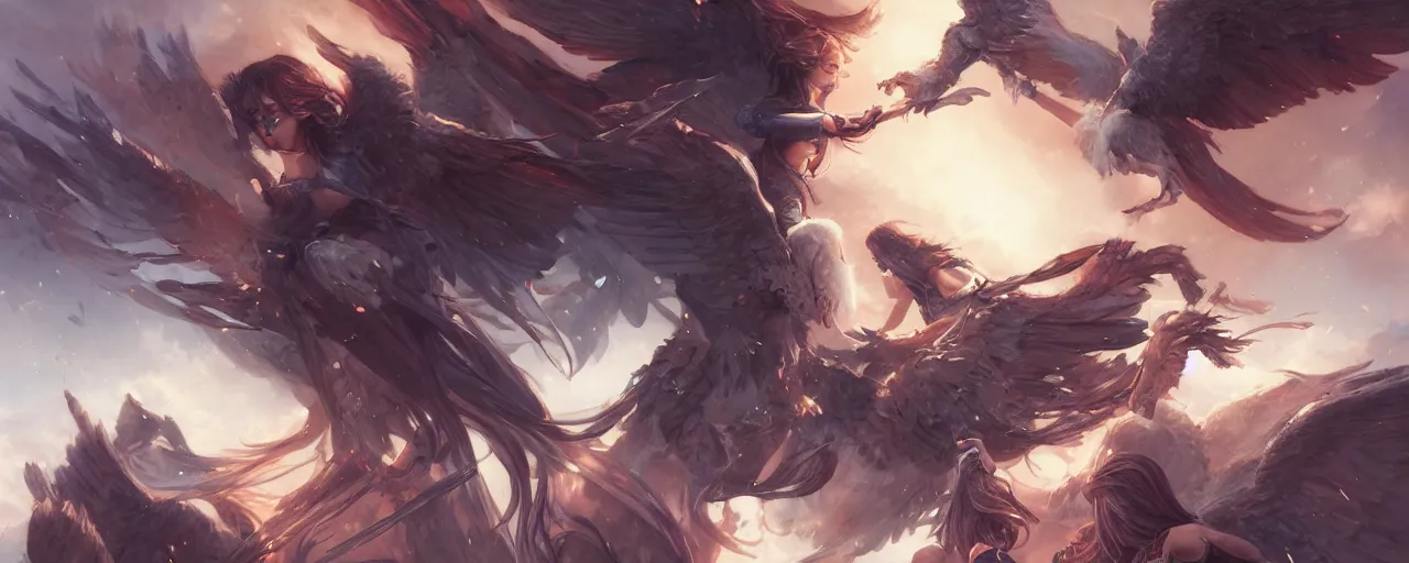 Image similar to battle of angels by magali villeneuve, artgerm, greg rutkowski, digital art, sharp focus, award winning,