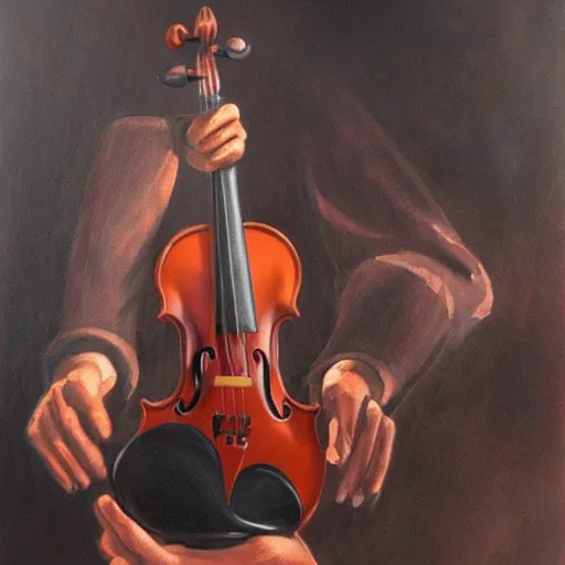 Prompt: large violin with hands, oil painting, artstation, dramatic lighting,, beautiful