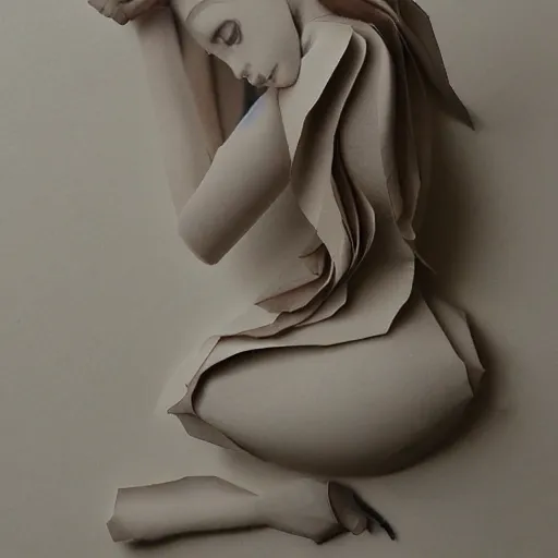 Image similar to a sensual girl made of folded paper,