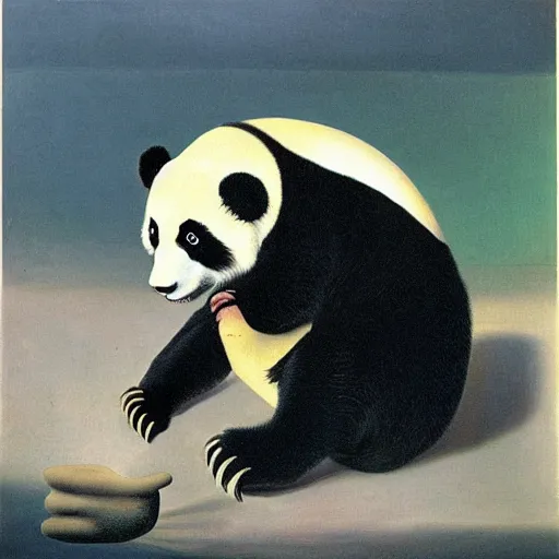 Prompt: a bored Panda going to sleep, by salvador dali