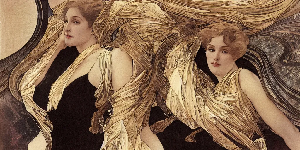 Image similar to knitting gold zaha hadid architecture by alphonse mucha