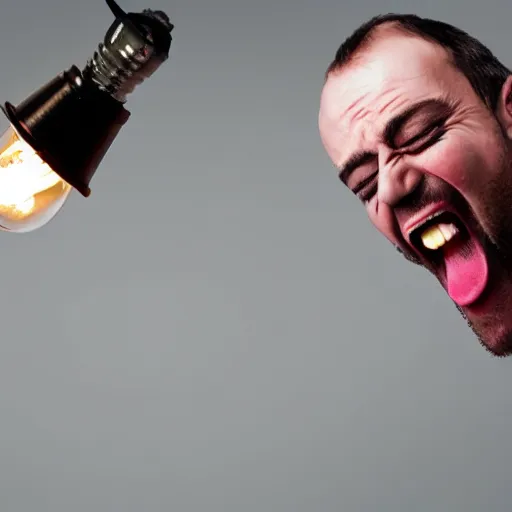 Prompt: a screaming man captured in a lightbulb